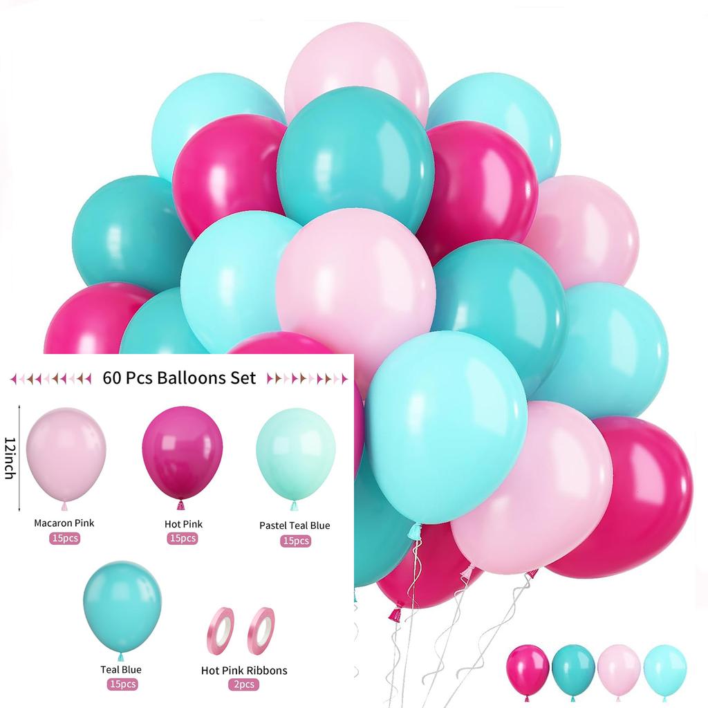 Set di 60 palloncini in lattice da 12 pollici rosa blu viola oro con coriandoli, adatto per matrimoni, compleanni, feste popolari