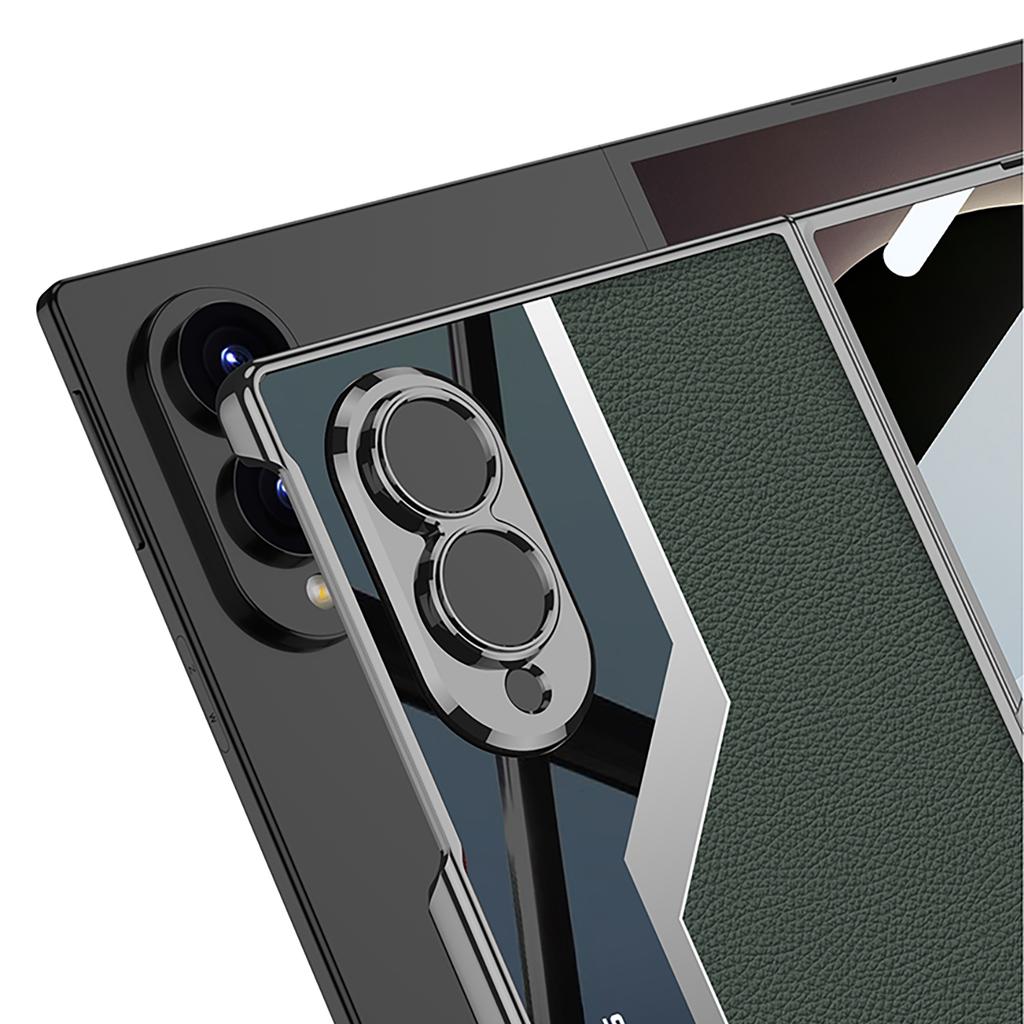 Luxury Plating PU Leather Case for Samsung Galaxy Z Fold 8 Ultra Outer Screen Glass Plastic Hard Cover for Galaxy Z Fold7 Case