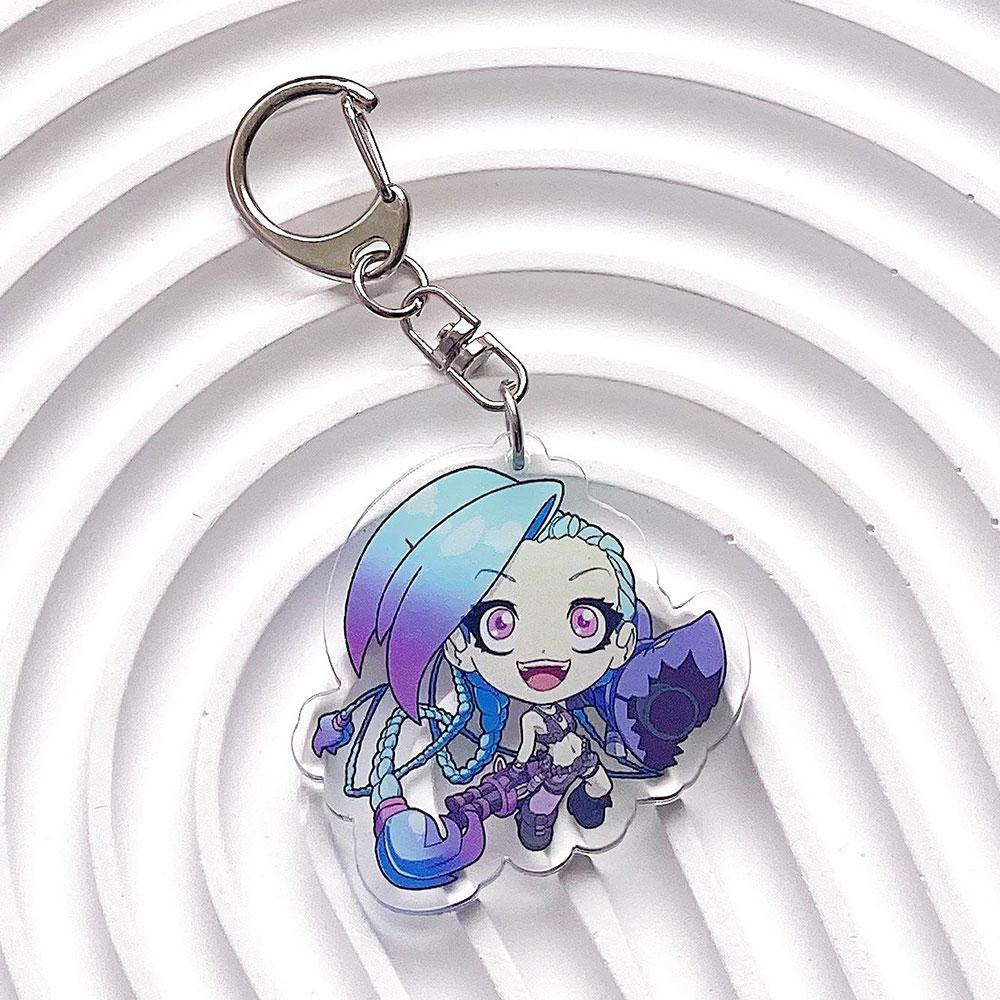 LOL Arcane:League of Legends Jinx Acrylic Keychain Accessories Bag Cute Cartoon Funny Backpack Keyrings Creative Friends Gifts