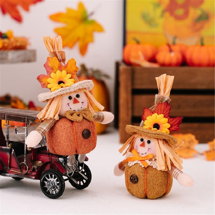 Flower and Leaf Autumn Scarecrow Plush Dolls Thanksgiving Harvest Holiday Hanging Ornament Decors for Home and Office