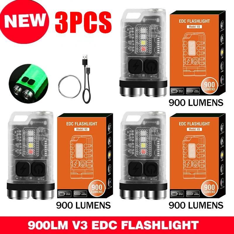 Super Bright V3 /V10 MINI LED Flashlight Fluorescence Keychain Light Portable Powerful Torch TYPE-C USB Emergency Work Light