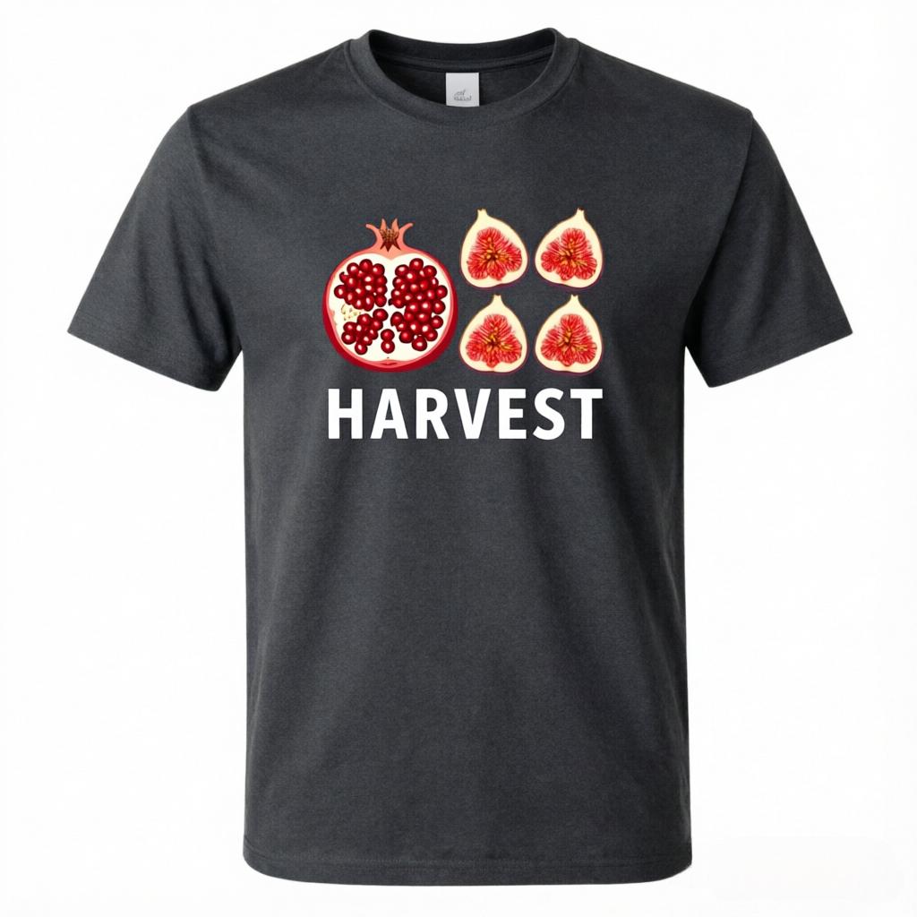 Harvest Letter With Pomegranate And Fig Graphic Tshirt Unisex Unisex Fall Season Cotton Tee Casual Short Sleeve Tops