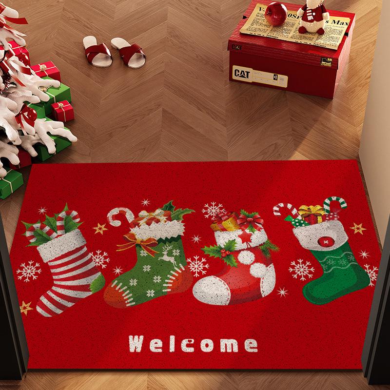 Christmas Loop Pile Non-slip Doormat: Wear-resistant, Cuttable, Ideal for Home Entrances