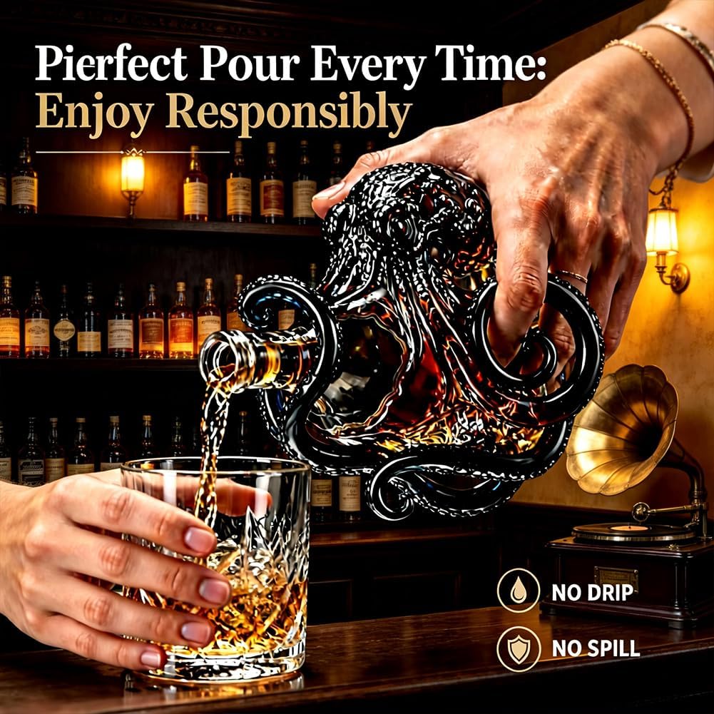Garrafa de Polvo Kraken Rum, Decantador de Polvo 3D Artesanal, Garrafa de Licor de Vidro Borossilicato 350ml, Decoração Vintage, Escultura para Bar em Casa, Presente Único