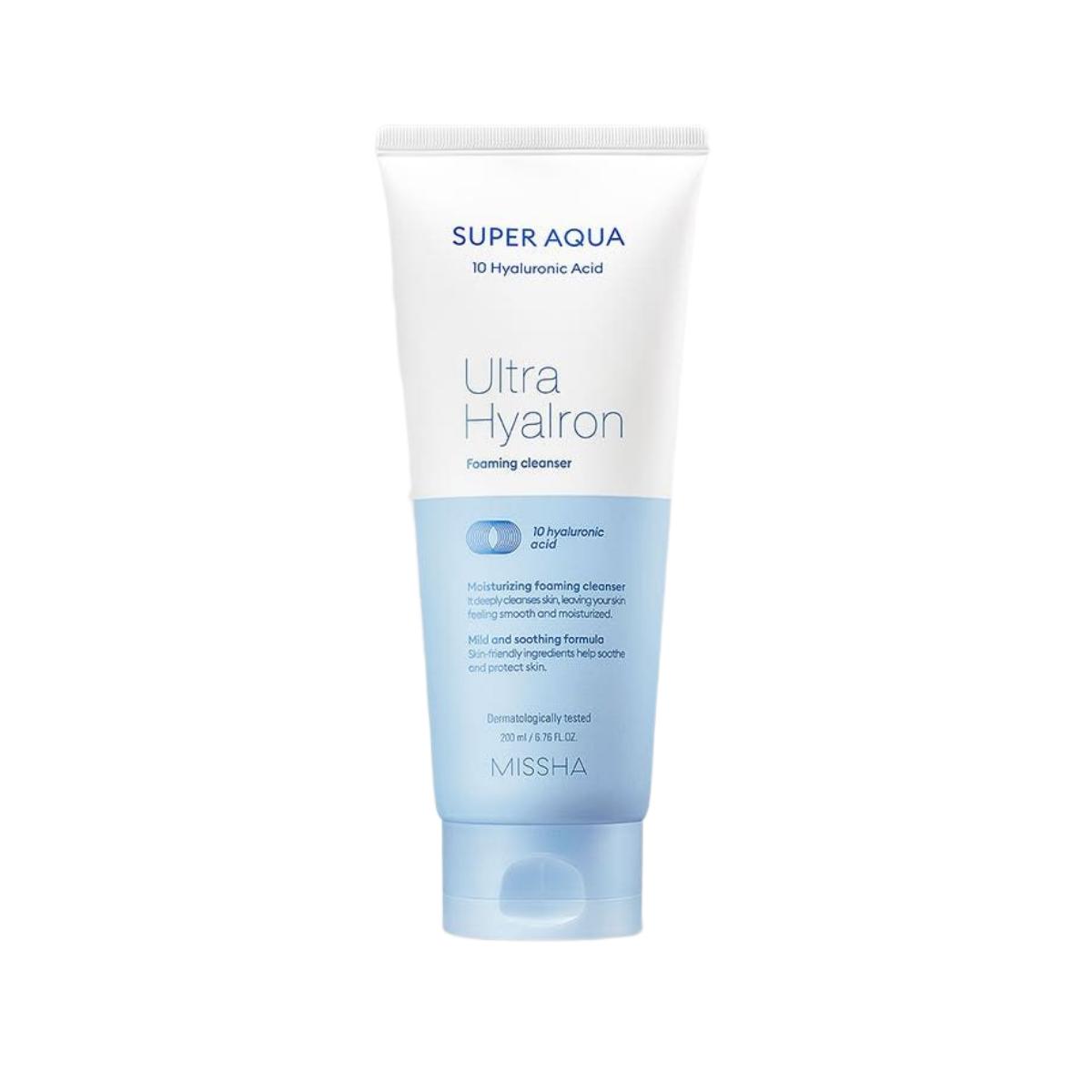 MISSHA Super Aqua Ultra Hyalron Foaming Cleanser 200ml Deep Hydrating & Purifying Facial Wash