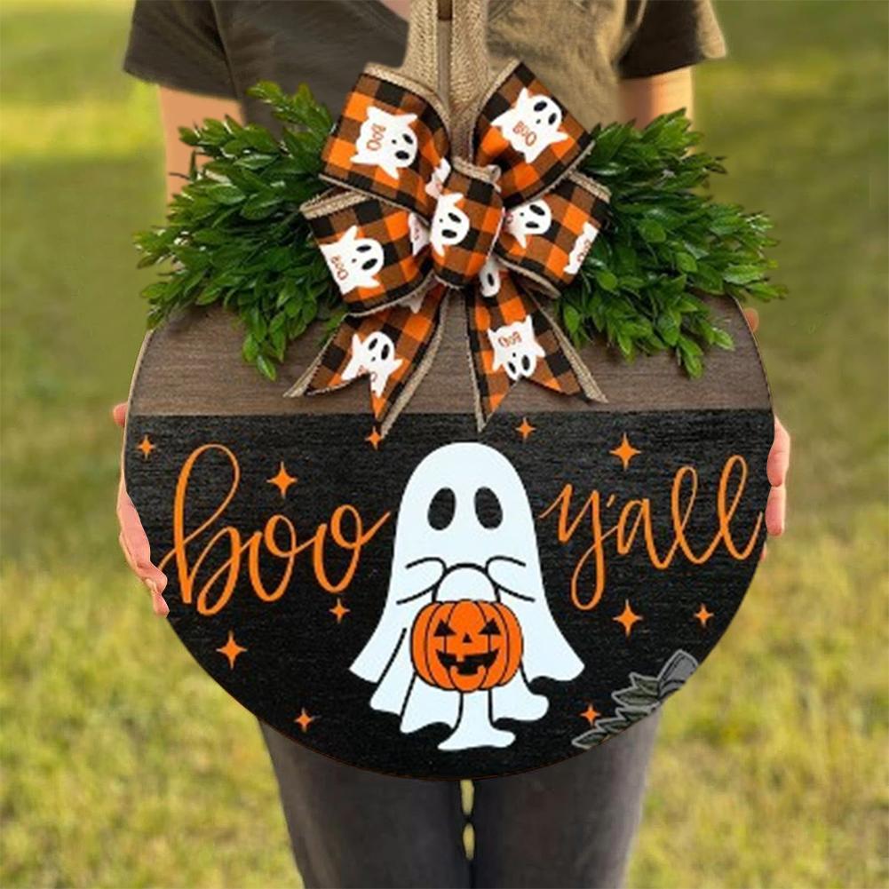 Halloween Backyard Door Hanger Round Door Decor Plaques Wooden Exquisite for Courtyard Fence