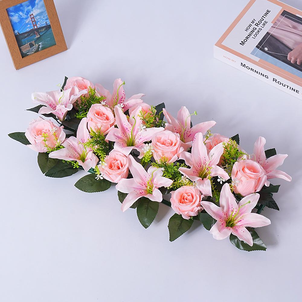 

18 шт./пучок 43 см Искусственные цветы розы и лилии Роза и лилия Искусственные цветы Для дома Свадьбы Сада PINK LILY&PINK ROSE