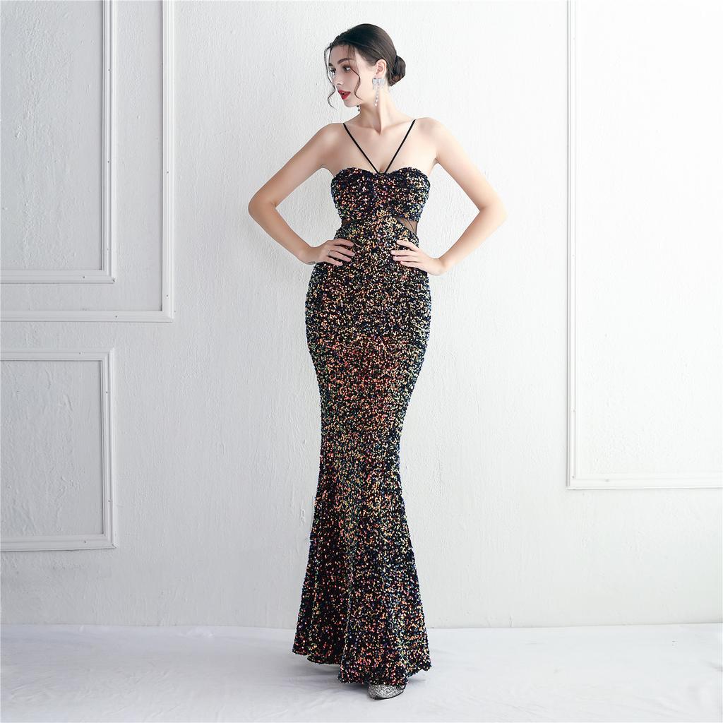 Vestido longo de lantejoulas para festa, vestido noturno para banquete, vestidos de noite