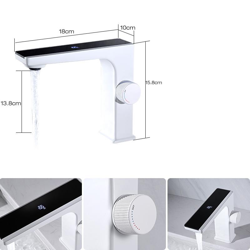 

Светодиодный цифровой дисплей Смеситель для раковины в ванной из латуни Черный/Белый Горячая Холодная вода Смеситель для раковины Кран для умывания Настольный Смеситель для раковины белый