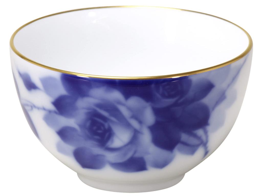 Okura Pottery Blue Rose Japanese Bowl, Approx. 395cc, Made In Japan, 64CN/8011-A