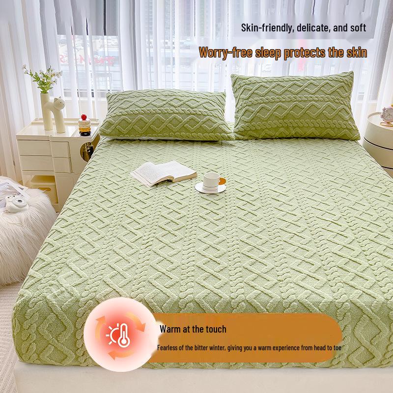 Winter Plush Taffeta Velvet Fitted Bed Sheet - Thick, Non-Slip Coral Fleece Flannel Cover