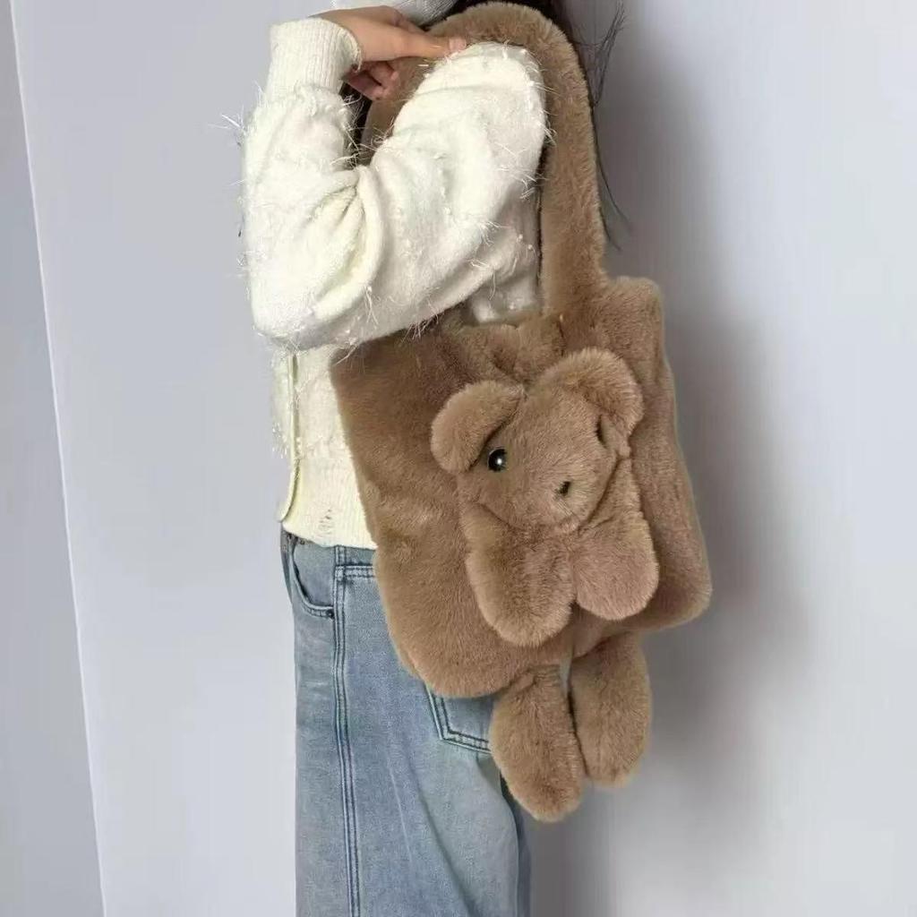 New Fluffy Koala Faux Fur Tote Bag - Large Capacity, High Fashion, Versatile for Autumn/Winter