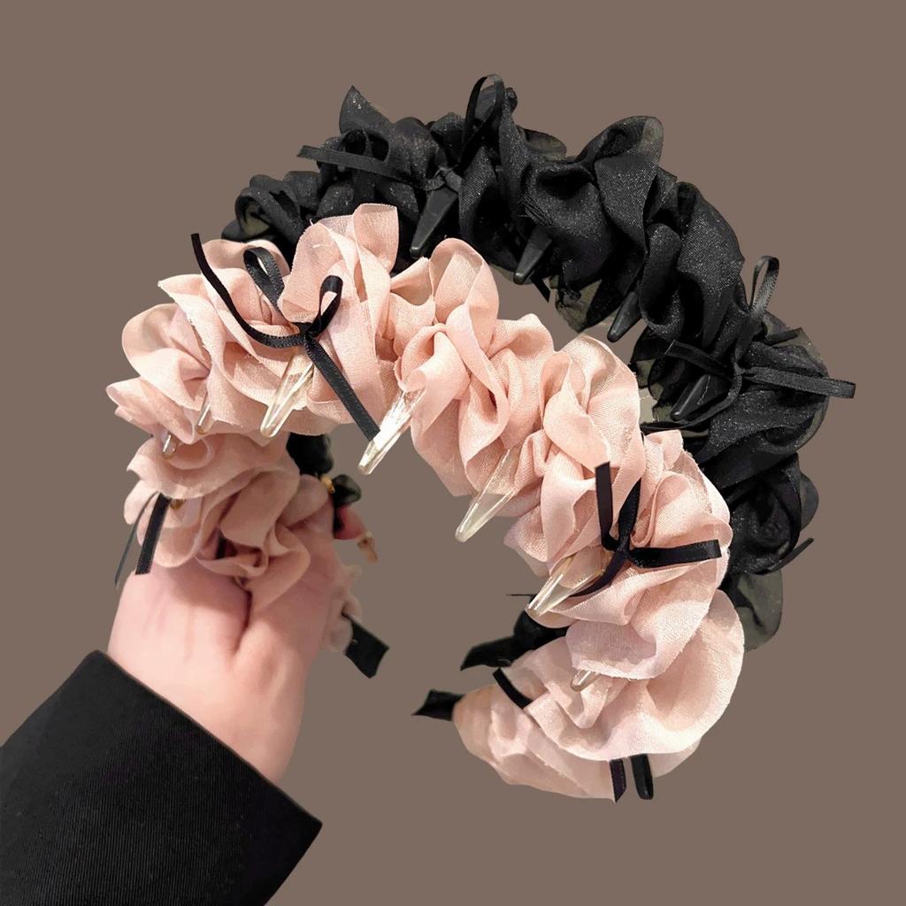 Fashion Sweet Bow Ribbon Hair Hoop Fold Toothed Simple Headband High Cranial Top Design Korean Style Headband Hair Accessories