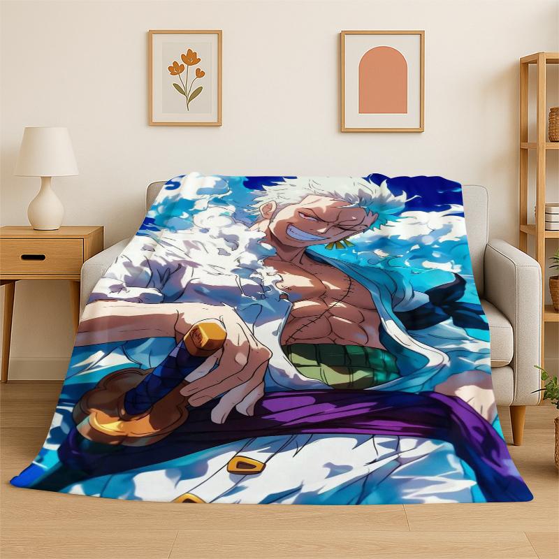 Anime Zoro One P-Piece Cartoon Flannel Blanket Soft Warm Throw Blanket for Bedroom Living Room Bed Travel Camping Picnic Kid