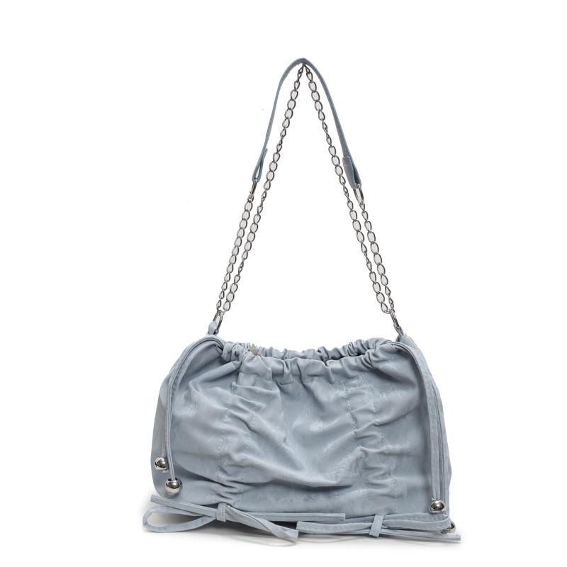 

2024 early autumn new pleated pull belt bow chain casual shoulder large capacity foreign style fashion messenger women s bag синій