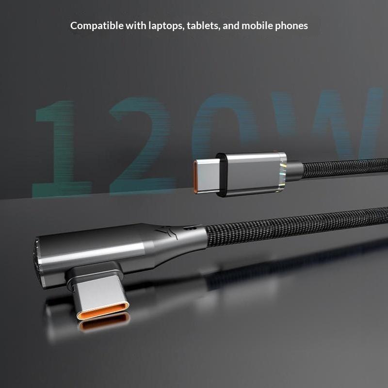 120W Super Fast Charging Cord Type C To Type C 90 Degree Elbow Cable 0.25/1/1.5/2M Length Usb C Quick Charge Phone Cables