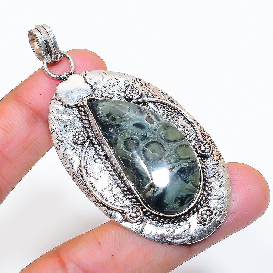 Natural Kambaba Jasper Gemstone 925 Sterling Silver Jewelry Pendant 2.56" ZS-338