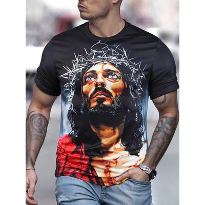 Camisetas Gráficas Vintage de Jesus Moda Camiseta Casual Manga Curta Tops Camiseta de Cristo Jesus Homem Gola Redonda Pulôver Camiseta Masculina