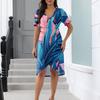 Beach Dresses For Women Spring Summer Elegant Wrap V Neck Floral Boho Dress Flowy Ruched Hawaiian Maxi Dress