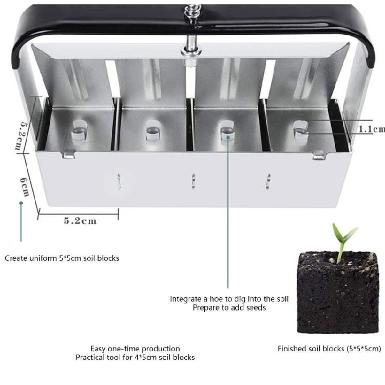 Reusable Soil Block Maker Tool Generates 4 Preformes Seedling Cubes Durable Gardening Equipment Steel