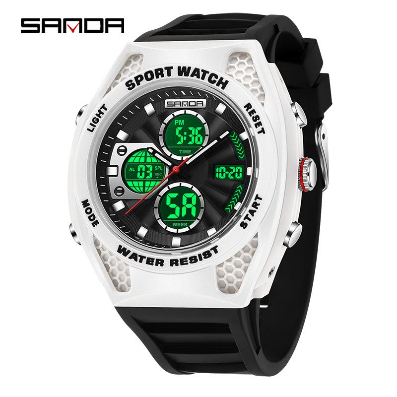 Sanda Sports Waterproof Men's Multifunctional Large Dial Wristwatch with Alarm & Calendar