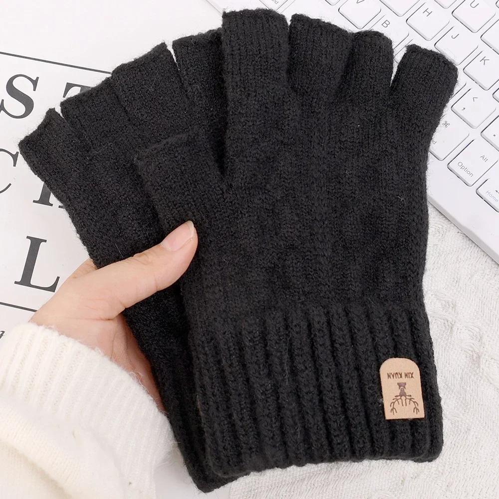 2020Knitted Thick Thermal Half Finger Gloves Women Men Winter Outdoor Warm Wool Driving Fingerless Glove Touchscreen Mittens