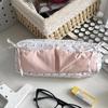 Polka Dot Pencil Case Large Capacity Bow Decor Zipper Closure Stationery Pouch for Students School Exam Office Storage