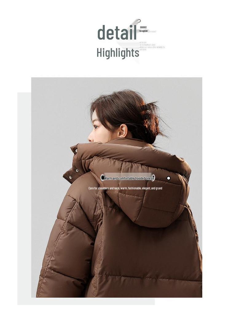 Women's Mid-Length Hooded Down Coat - Korean Style, Plus-Size, Thick Winter Outerwear