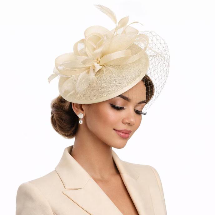 Hot-selling European and American boutique feather flower mesh gauze hat bridal headgear fashion hair accessories top hat hemp yarn headgear