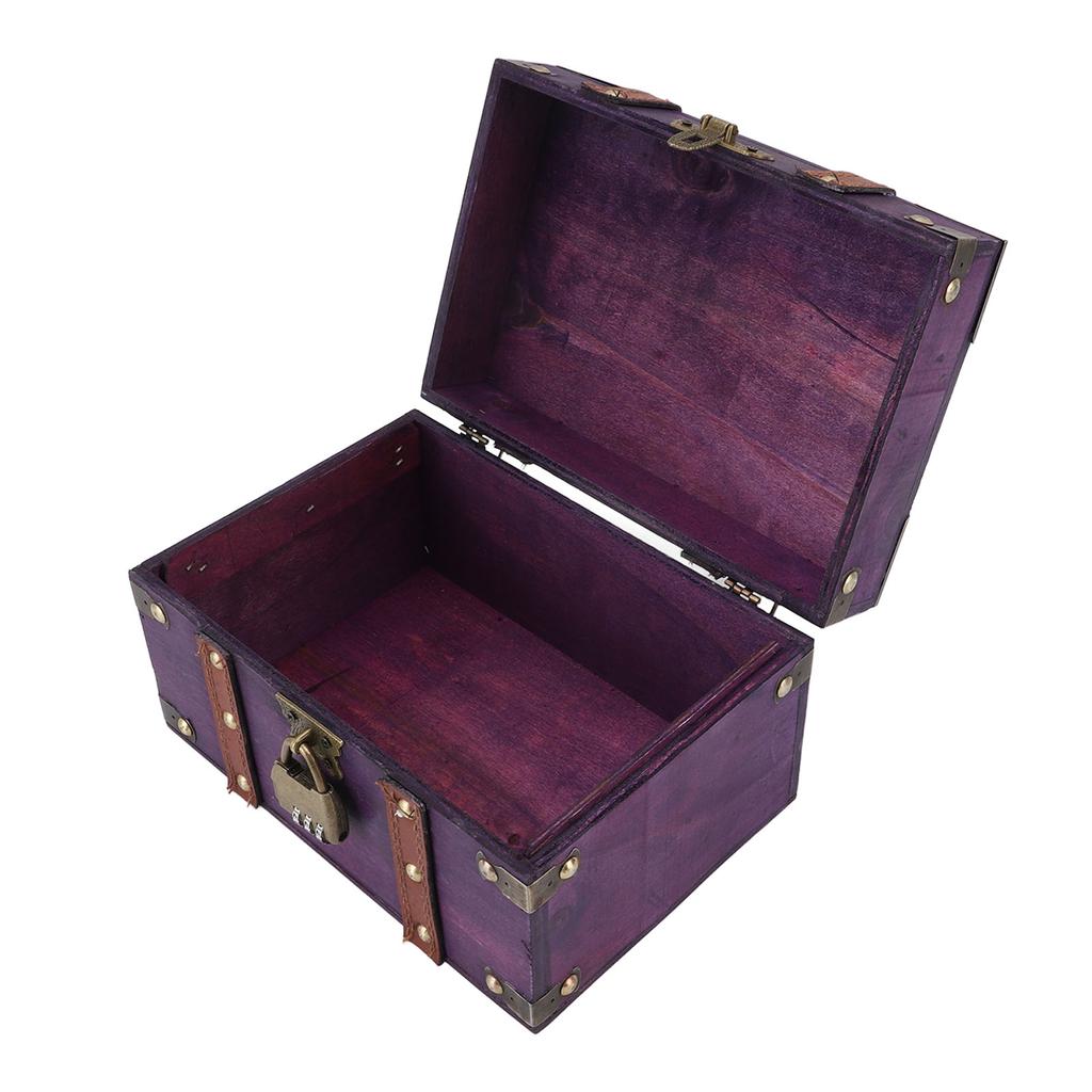 Vintage Wooden Treasure Chest Box with Lock Rectangle Antique Wood Jewelry Storage Box Decorative Handmade Case