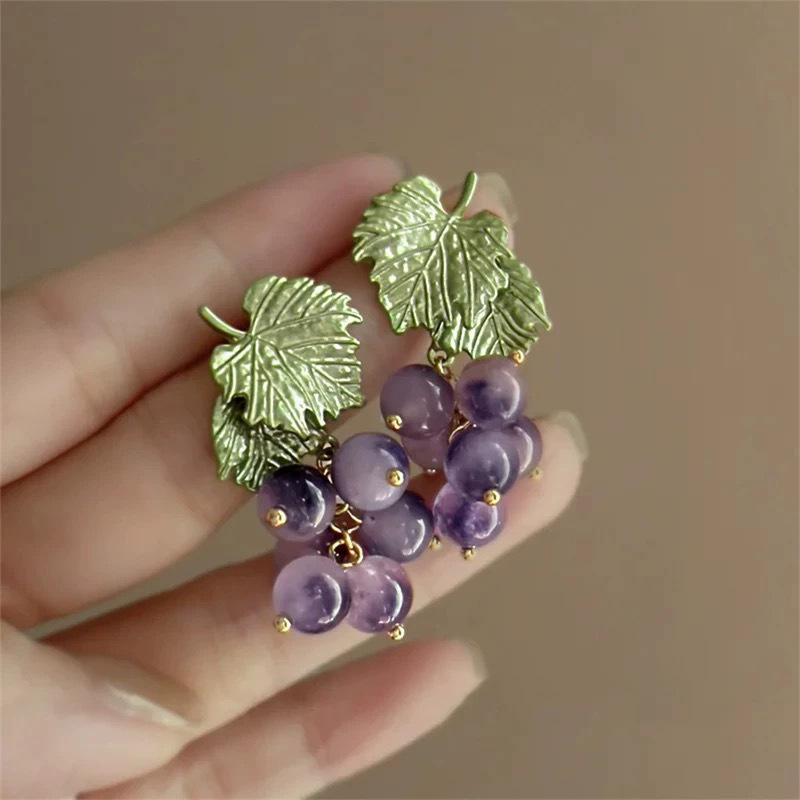 Dripping Agate Grape Pendant Earrings Mori Sweet Small Fresh Earrings Fashion Personality Niche Earrings Women
