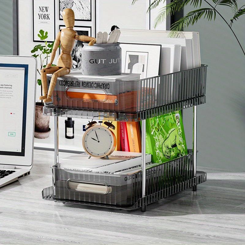 

Двойная прозрачная выдвижная полка для хранения, 1 шт., настольная полка для хранения косметики, полка для хранения в ванной комнате, кухонный ящик для хранения большой емкости