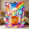 1pc Disco Ball Rainbow Cartoon Dumpling Steamer Starry Print Flannel Blanket, Soft & Cozy, All-season, Machine Washable. Fit for