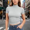 Dames T-shirt met korte mouwen, slank gesneden, met opstaande kraag, rekbaar, lichtgewicht, ademend, basic top voor dagelijks gebruik