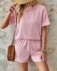 Women Casual Two Piece Set Short Sleeve Round Neck Top Elastic Waist Shorts