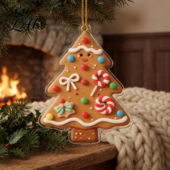 Charming Holiday Interior Decoration Gingerbread Christmas Tree Pendant Double-sided Acrylic Hanging Ornament for Decorative Party Favors Home Decor