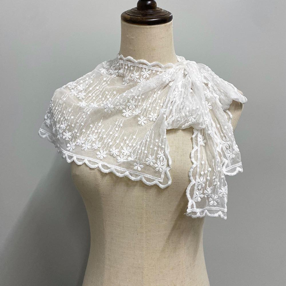 Embroidery Flower Fake Collar Shawl Translucence Protect Neck Scarf Lace Neck Guard Scarf  Female
