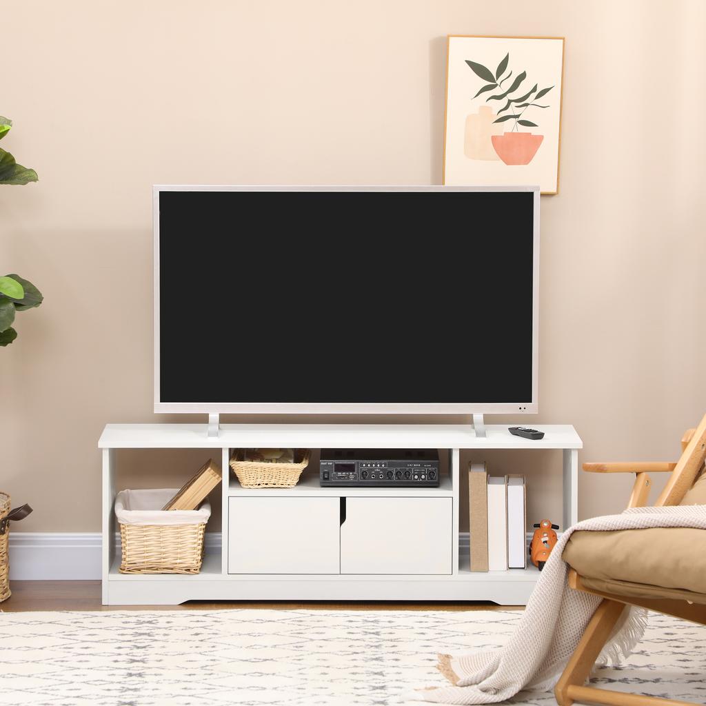 Mobile TV Panca TV Design Contemporaneo - 3 Scomparti Aperti, Armadietto a Doppia Porta - Dim. 120L x 30P x 41A cm - Truciolato Bianco