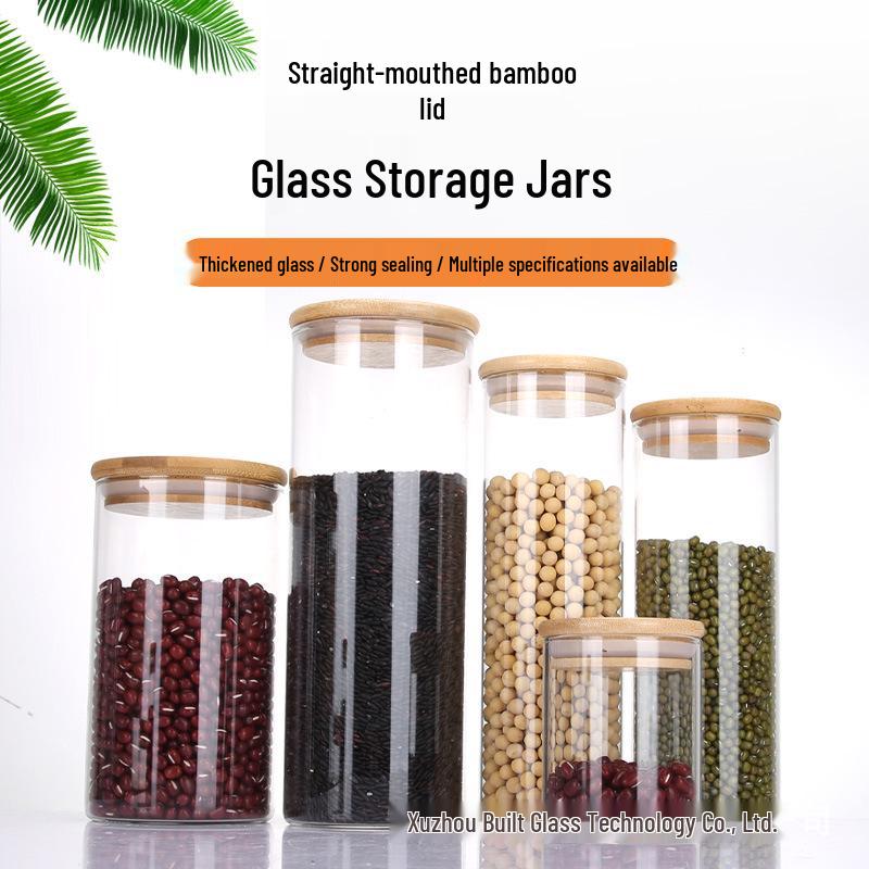 Borosilicate Glass Storage Jar with Bamboo Lid - Ideal for Grains, Seasonings, Candy, or Tea.