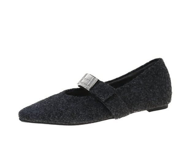 Buckle small fragrant wind plush winter 2025 rhinestone thick heel new square head gentle temperament scoop Mary Jane shoes children