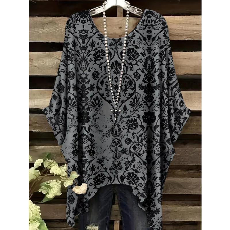 2026 Camiseta de Manga Corta Irregular de Moda con Estampado Floral Vintage para Mujer Ropa de Mujer Holgada y Casual Top Oversize