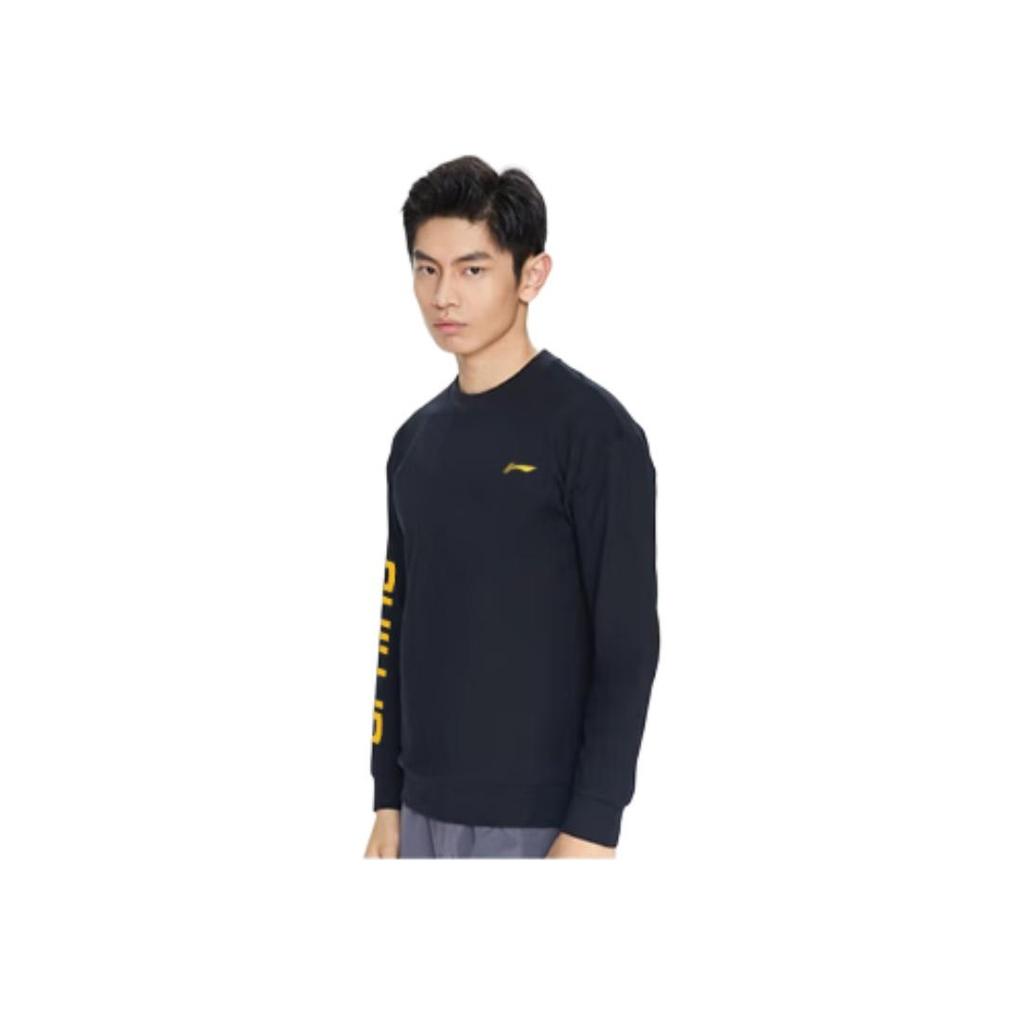 Li Ning Logo Nadruk z literami Bluza sportowa z okrągłym dekoltem Bluza unisex Czarna AWDS415-1
