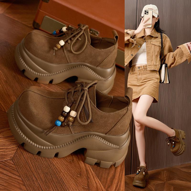 Boken Shoes Women's 2026 Spring and Autumn New Style Interior Height Increasing Women's Shoes Soft Bottom Versatile Le Fu Shoes
