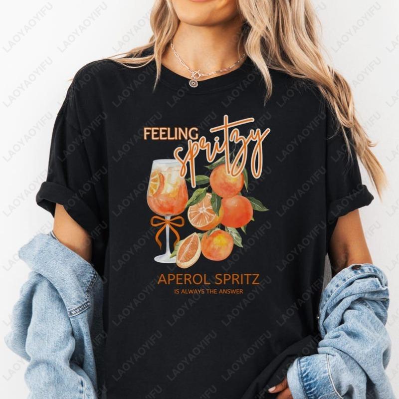 Aperol Spritz Love At First Spritz Feeling TShirt Cocktail Lover Old Money Aesthetic Demure Coquette Men Women Cotton Adult Tees