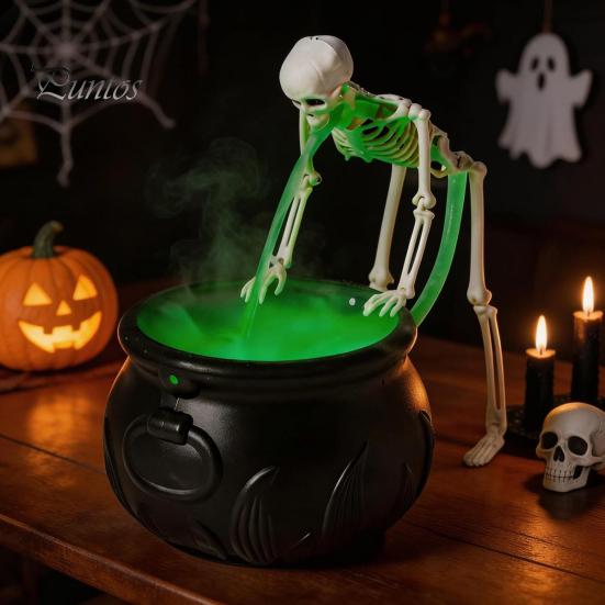 Dark Themed Tabletop Ornaments Halloween Witch Cauldron Fog Machine, Ultrasonic Mist Maker with Glowing LED, Spooky for Haunted House Party