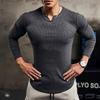 Men's V-neck T-shirt Solid Color Casual Sports Fashion Long Sleeve