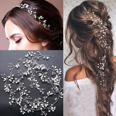 Hair Jewelry Bridal's Tiara Diamante Headband Wedding Hair Vine Bride Accessories Pearl Crystal