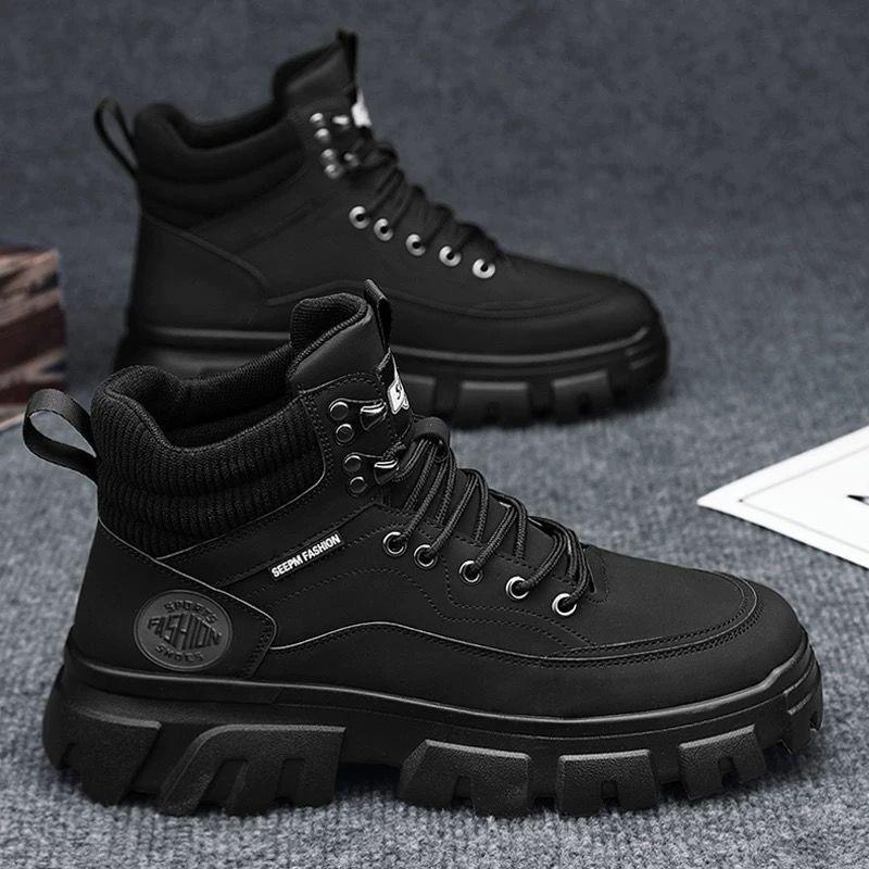 Autumn Men's Shoes High-top Martin Boots Men's Tooling Shoes Trendy Versatile Platform Retro Mountaineering Short Boots