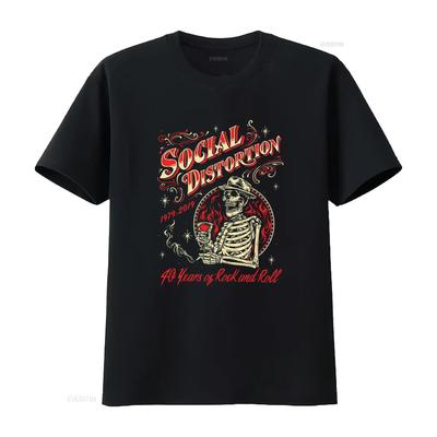 SOCIAL DISTORTION 40 Jaar Rock And Roll Schedel Print T-shirt Nieuw Zwart Voor Fans vintage Gewassen Stijlvol mode Licht