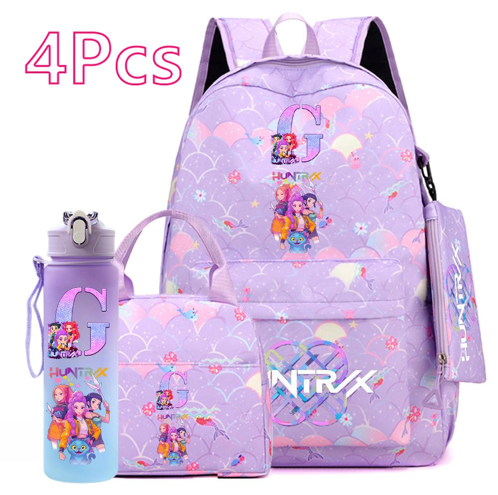 4 Stück/Set Cartoon-bedruckter Rucksack Große Kapazität Schultasche Handtasche Etui mit 750 ml Wasserflasche Junge Mädchen Schultasche Mochila